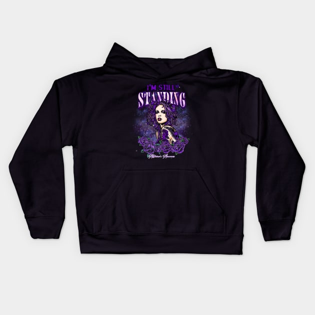 Alzheimer's awareness Beautiful Girl with tattoo I'm still standing supporting gift for  Alzheimer's fighter Kids Hoodie by Gost